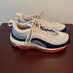 Nike Cream and Blue Sneakers with Streamlined Design